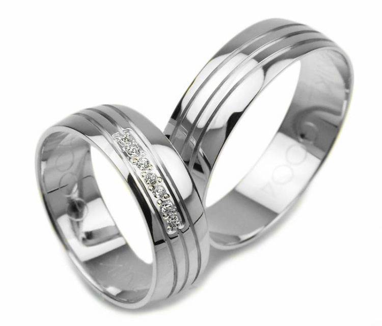 Obrączki ślubne z białego złota półokrągłe z cyrkoniami 6mm Glamour G004-b