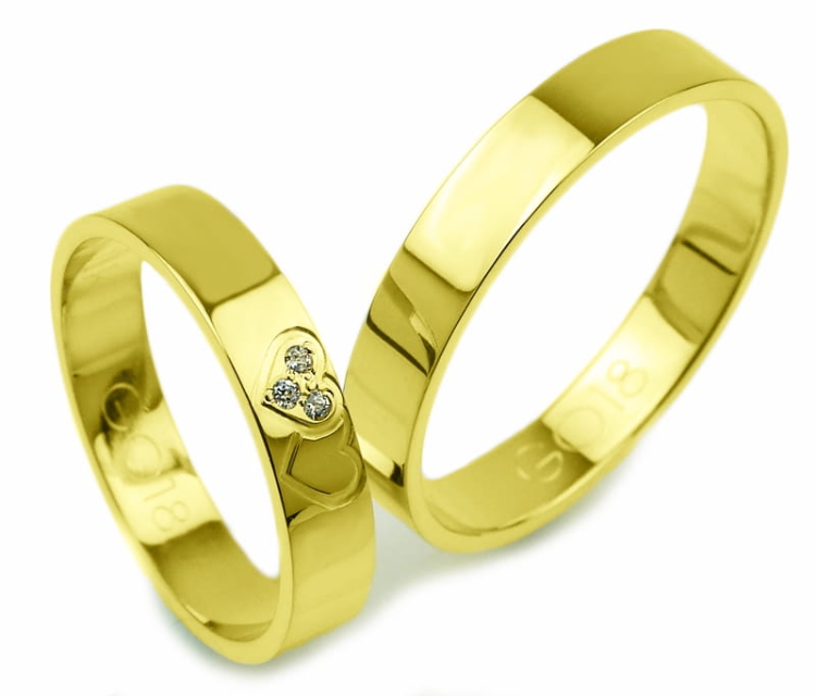 Obrączki ślubne z żółtego złota płaskie z cyrkoniami 4mm Glamour G018