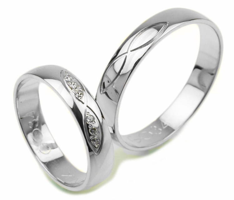 Obrączki ślubne z białego złota półokrągłe z cyrkoniami 4mm Glamour G034-b
