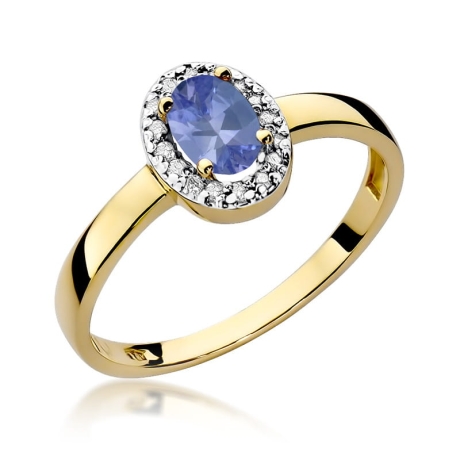 Przejdź do produktu Pierścionek zaręczynowy z żółtego złota z tanzanitem i diamentami 0,08ct Fire Of Love 