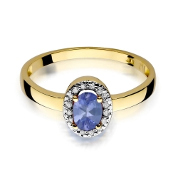Pierścionek zaręczynowy z żółtego złota z tanzanitem i diamentami 0,08ct Fire Of Love  BW-330-tanzanit
