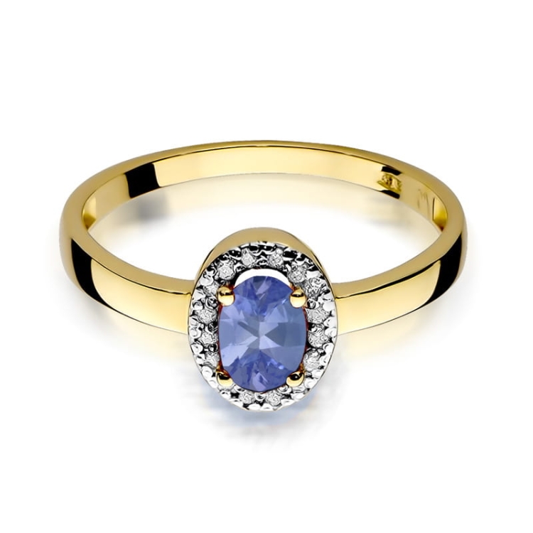Pierścionek zaręczynowy z żółtego złota z tanzanitem i diamentami 0,08ct Fire Of Love  BW-330-tanzanit