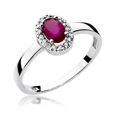 Przejdź do produktu Pierścionek zaręczynowy z białego złota z rubinem i diamentami 0,08ct Fire Of Love