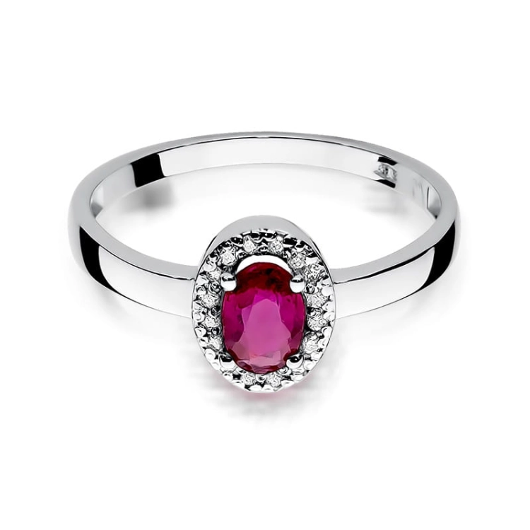 Pierścionek zaręczynowy z białego złota z rubinem i diamentami 0,08ct Fire Of Love  BW-330-rubin-b