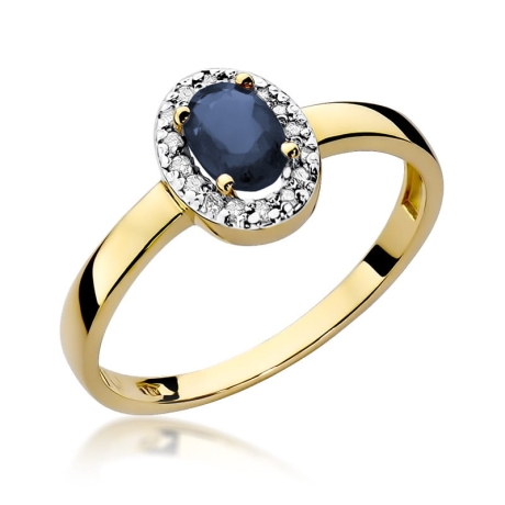 Przejdź do produktu Pierścionek zaręczynowy z żółtego złota z szafirem i diamentami 0,08ct Fire Of Love 