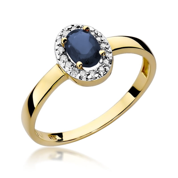 Pierścionek zaręczynowy z żółtego złota z szafirem i diamentami 0,08ct Fire Of Love BW-330-szafir