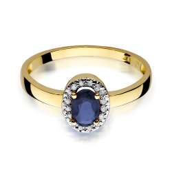 Pierścionek zaręczynowy z żółtego złota z szafirem i diamentami 0,08ct Fire Of Love BW-330-szafir