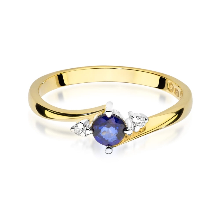 Pierścionek zaręczynowy z żółtego złota z szafirem i diamentami 0,03ct Fire Of Love BW-346-szafir