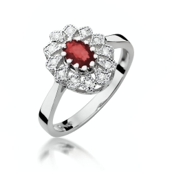 Pierścionek zaręczynowy z białego złota z rubinem i diamentami 0,10ct Fire Of Love BW-354-rubin
