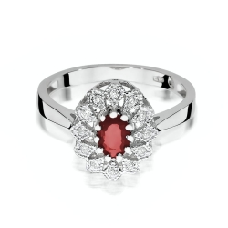 Pierścionek zaręczynowy z białego złota z rubinem i diamentami 0,10ct Fire Of Love BW-354-rubin