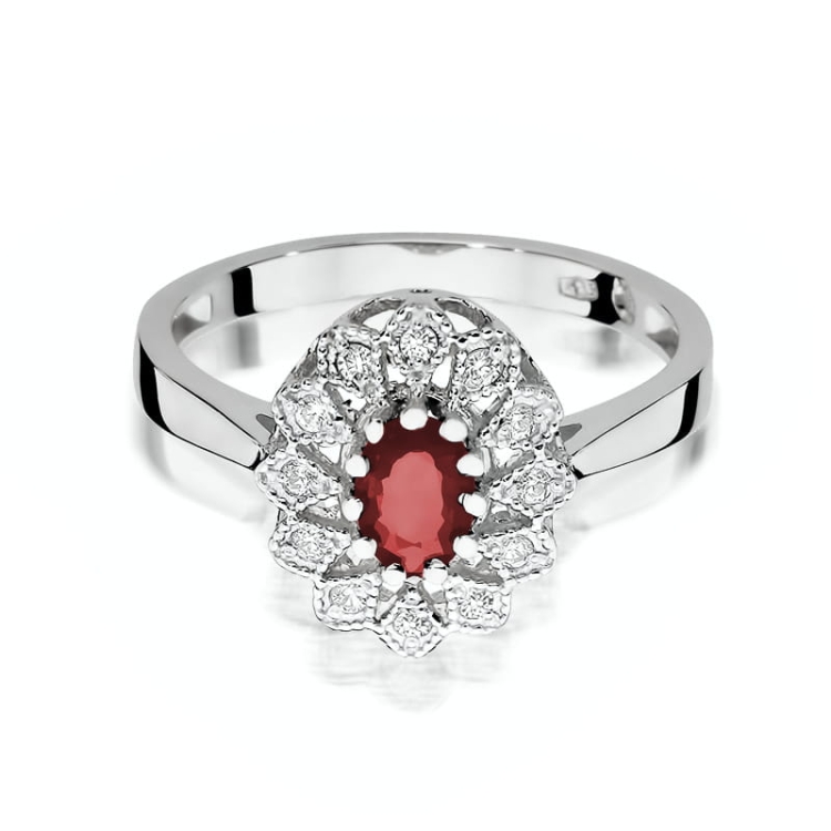Pierścionek zaręczynowy z białego złota z rubinem i diamentami 0,10ct Fire Of Love BW-354-rubin