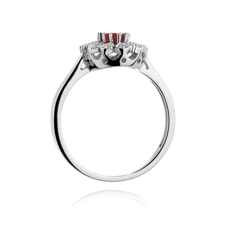 Pierścionek zaręczynowy z białego złota z rubinem i diamentami 0,10ct Fire Of Love BW-354-rubin-b