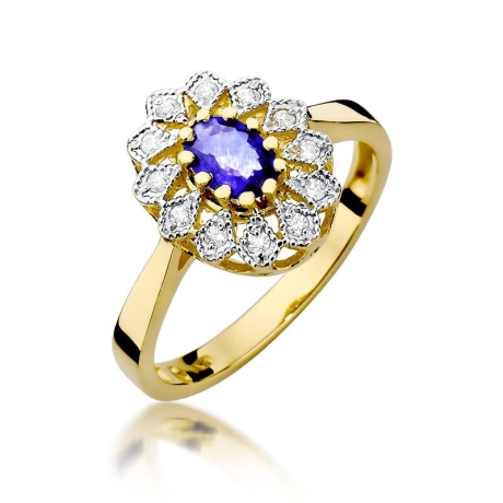 Przejdź do produktu Pierścionek zaręczynowy z żółtego złota z tanzanitem i diamentami 0,10ct Fire Of Love