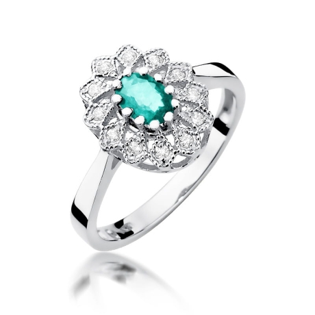 Przejdź do produktu Pierścionek zaręczynowy z białego złota z szmaragdem i diamentami 0,10ct Fire Of Love 