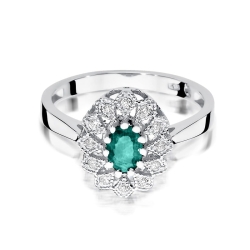 Pierścionek zaręczynowy z białego złota z szmaragdem i diamentami 0,10ct Fire Of Love BW-354-szmaragd-b
