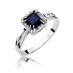 Pierścionek zaręczynowy z białego złota z szafirem i diamentami 0,06ct Fire Of Love BW-358-b