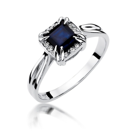 Przejdź do produktu Pierścionek zaręczynowy z białego złota z szafirem i diamentami 0,06ct Fire Of Love 