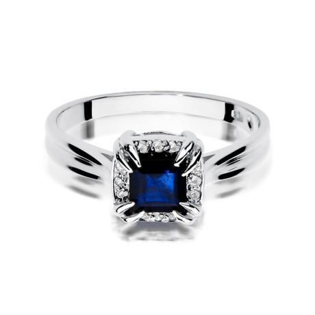 Przejdź do produktu Pierścionek zaręczynowy z białego złota z szafirem i diamentami 0,06ct Fire Of Love 