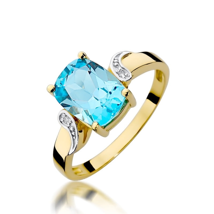 Pierścionek zaręczynowy z żółtego złota z topazem i diamentami 0,01ct Fire Of Love BW-400