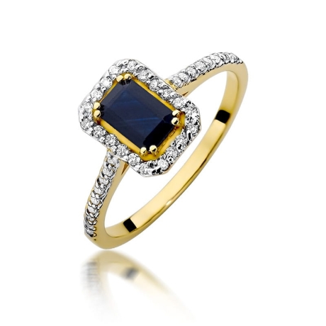 Przejdź do produktu Pierścionek zaręczynowy z żółtego złota z szafirem i diamentami 0,19ct Fire Of Love 