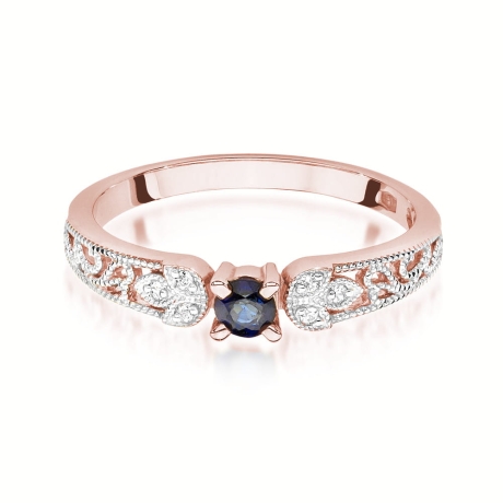 Przejdź do produktu Pierścionek zaręczynowy z różowego złota z szafirem i diamentami 0,03ct Fire Of Love 