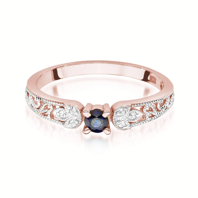 Pierścionek zaręczynowy z różowego złota z szafirem i diamentami 0,03ct Fire Of Love BW-411-szafir-r