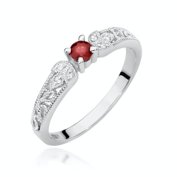 Pierścionek zaręczynowy z białego złota z rubinem i diamentami 0,03ct Fire Of Love BW-411-rubin-b
