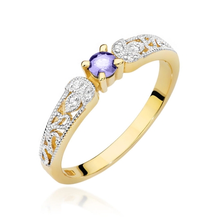 Przejdź do produktu Pierścionek zaręczynowy z żółtego złota z tanzanitem i diamentami 0,03ct Fire Of Love 