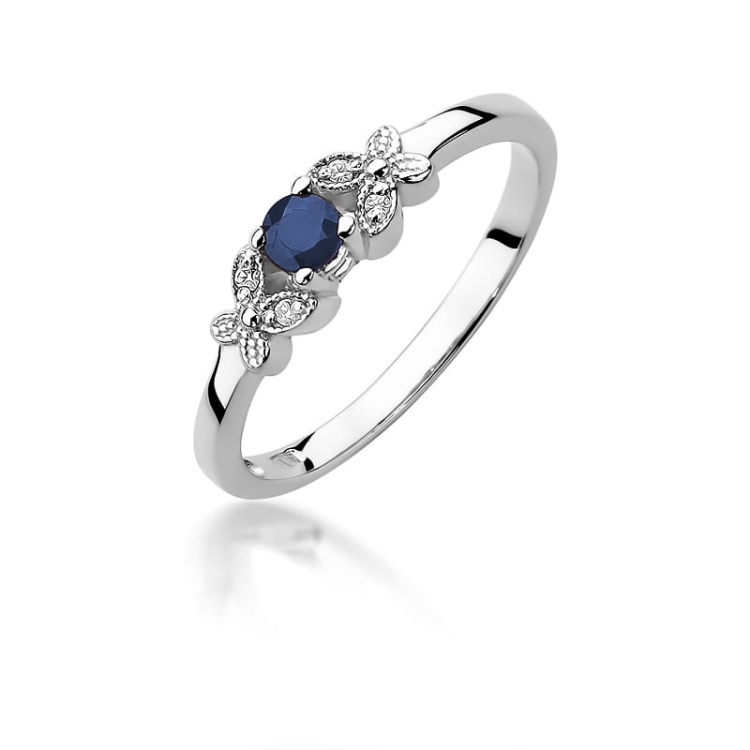 Pierścionek zaręczynowy z białego złota z szafirem i diamentami 0,02ct Fire Of Love BW-414-szafir-b