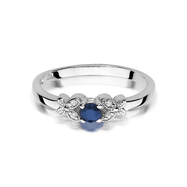 Pierścionek zaręczynowy z białego złota z szafirem i diamentami 0,02ct Fire Of Love BW-414-szafir-b