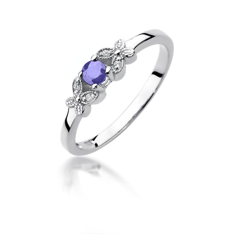 Przejdź do produktu Pierścionek zaręczynowy z białego złota z tanzanitem i diamentami 0,02ct Fire Of Love 