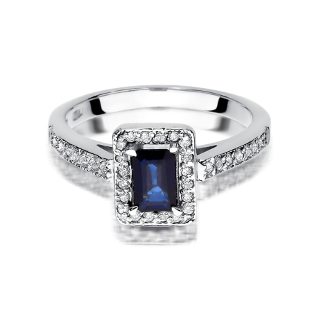 Przejdź do produktu Pierścionek zaręczynowy z białego złota z szafirem i diamentami 0,22ct Fire Of Love 