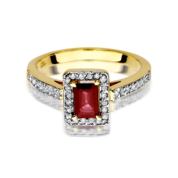 Pierścionek zaręczynowy z żółtego złota z rubinem i diamentami 0,22ct Fire Of Love BW-422-rubin