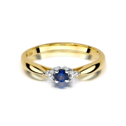 Pierścionek zaręczynowy z żółtego złota z szafirem i diamentami 0,03ct Fire Of Love BW-428-szafir