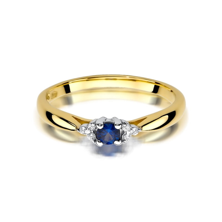 Pierścionek zaręczynowy z żółtego złota z szafirem i diamentami 0,03ct Fire Of Love BW-428-szafir