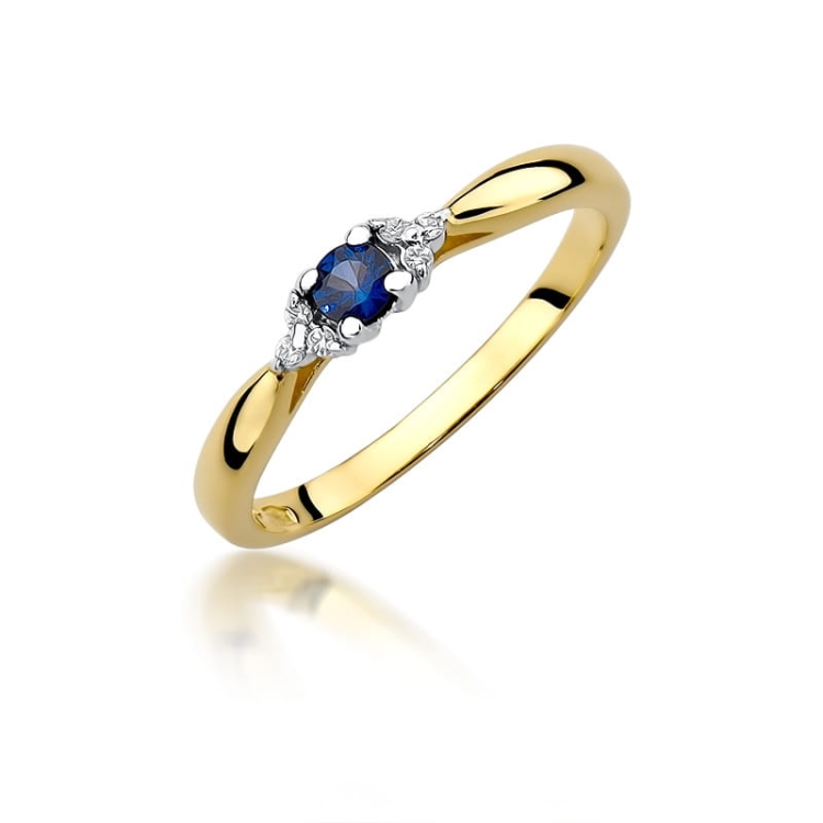 Pierścionek zaręczynowy z żółtego złota z szafirem i diamentami 0,03ct Fire Of Love BW-428-szafir