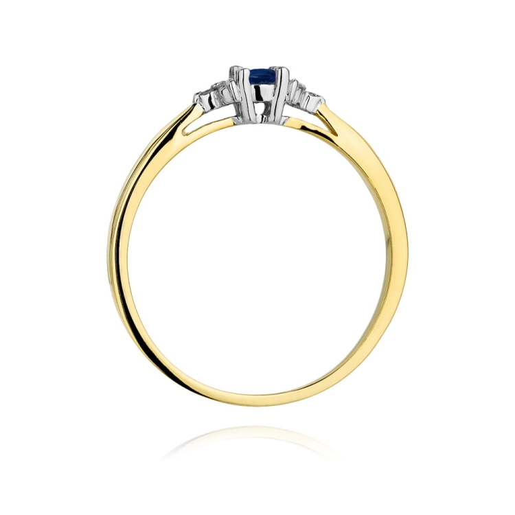 Pierścionek zaręczynowy z żółtego złota z szafirem i diamentami 0,03ct Fire Of Love BW-428-szafir