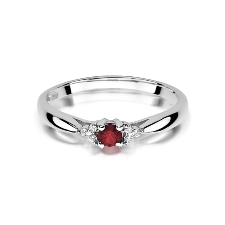 Przejdź do produktu Pierścionek zaręczynowy z białego złota z rubinem i diamentami 0,03ct Fire Of Love 