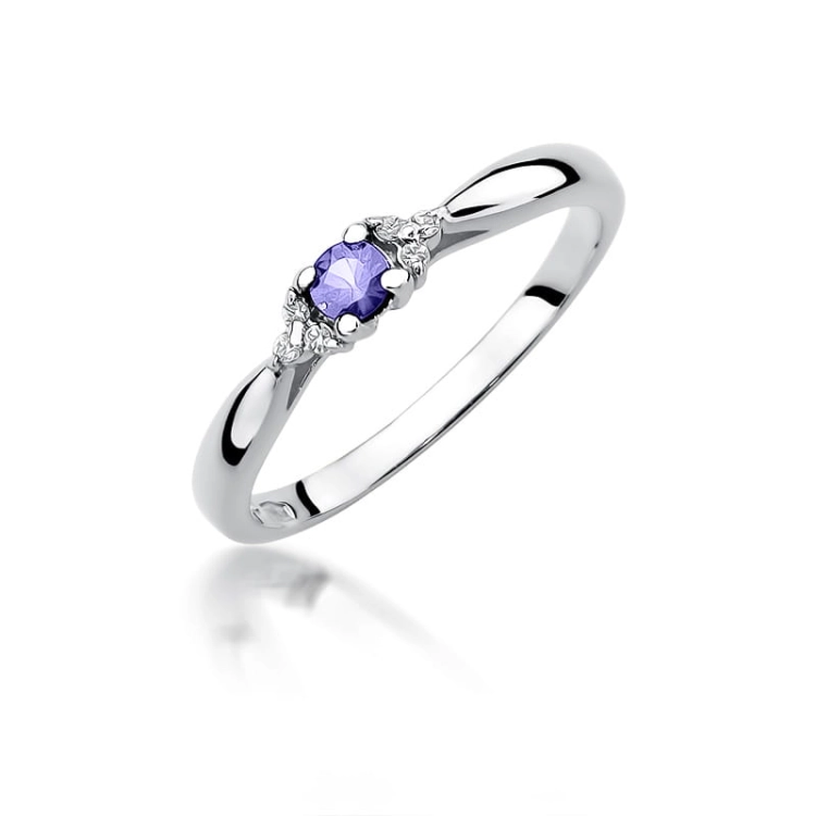 Pierścionek zaręczynowy z białego złota z tanzanitem i diamentami 0,03ct Fire Of Love BW-428-tanzanit-b