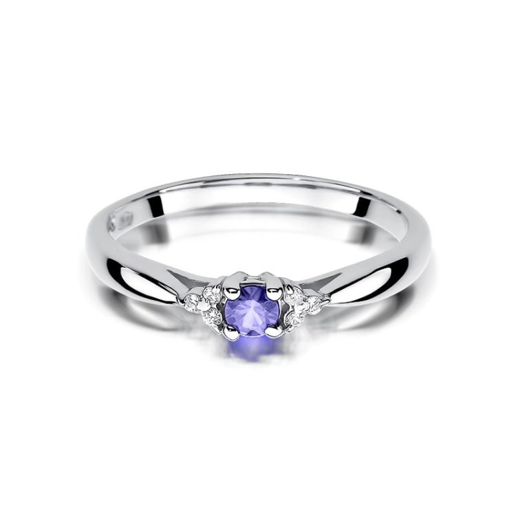 Pierścionek zaręczynowy z białego złota z tanzanitem i diamentami 0,03ct Fire Of Love BW-428-tanzanit-b