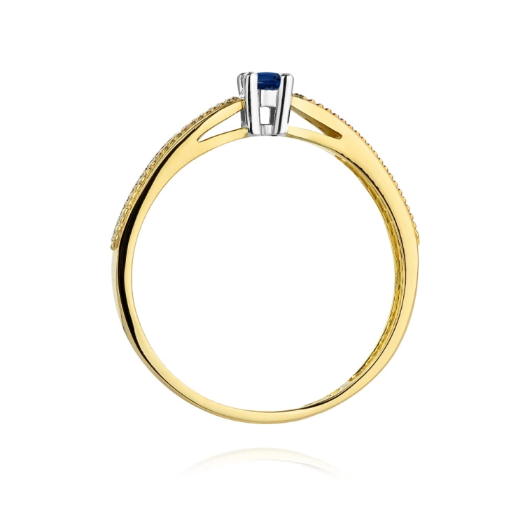 Pierścionek zaręczynowy z żółtego złota z szafirem i diamentami 0,09ct Fire Of Love BW-449-szafir
