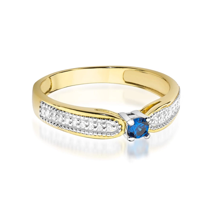 Pierścionek zaręczynowy z żółtego złota z szafirem i diamentami 0,09ct Fire Of Love BW-449-szafir