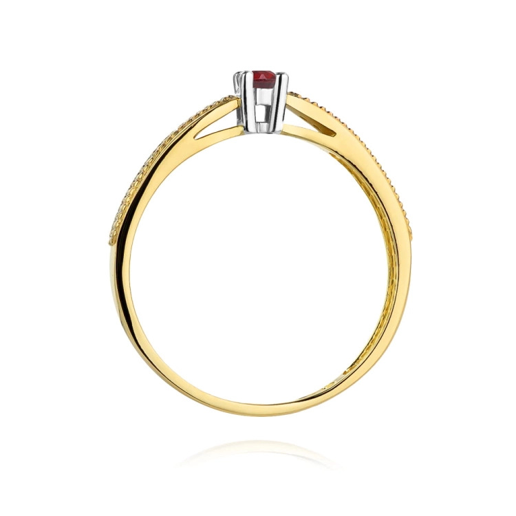 Pierścionek zaręczynowy z żółtego złota z rubinem i diamentami 0,09ct Fire Of Love BW-449-rubin