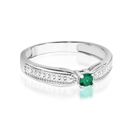 Przejdź do produktu Pierścionek zaręczynowy z białego złota z szmaragdem i diamentami 0,09ct Fire Of Love 