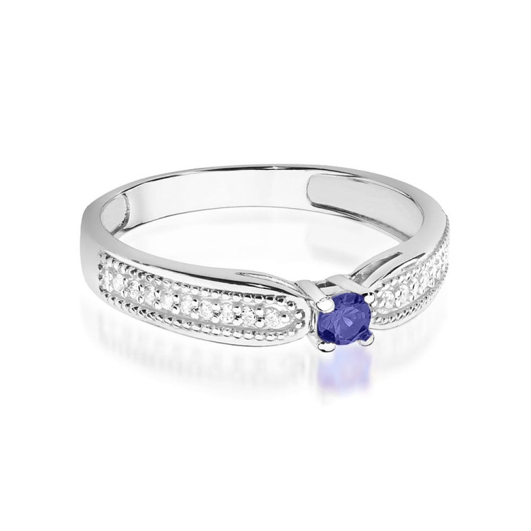 Pierścionek zaręczynowy z białego złota z tanzanitem i diamentami 0,09ct Fire Of Love BW-449-tanzanit-b
