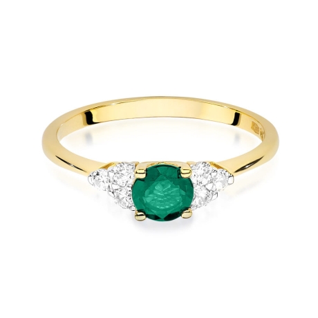 Przejdź do produktu Pierścionek zaręczynowy z żółtego złota z szmaragdem i diamentami 0,18ct Fire Of Love