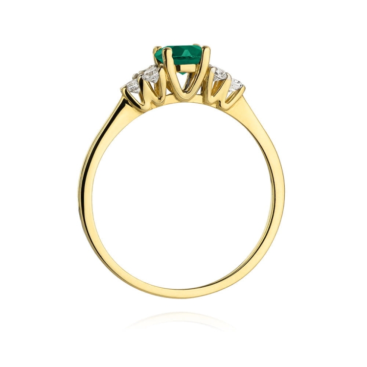 Pierścionek zaręczynowy z żółtego złota z szmaragdem i diamentami 0,18ct Fire Of Love BW-451-szmaragd