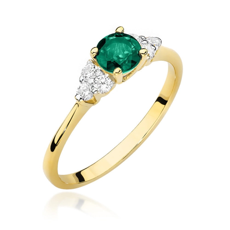 Pierścionek zaręczynowy z żółtego złota z szmaragdem i diamentami 0,18ct Fire Of Love BW-451-szmaragd
