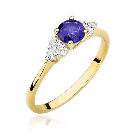 Przejdź do produktu Pierścionek zaręczynowy z żółtego złota z tanzanitem i diamentami 0,18ct Fire Of Love 
