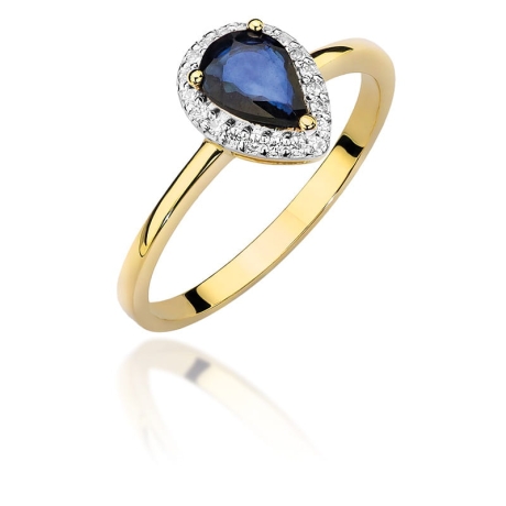 Przejdź do produktu Pierścionek zaręczynowy z żółtego złota z szafirem i diamentami 0,11ct Fire Of Love 